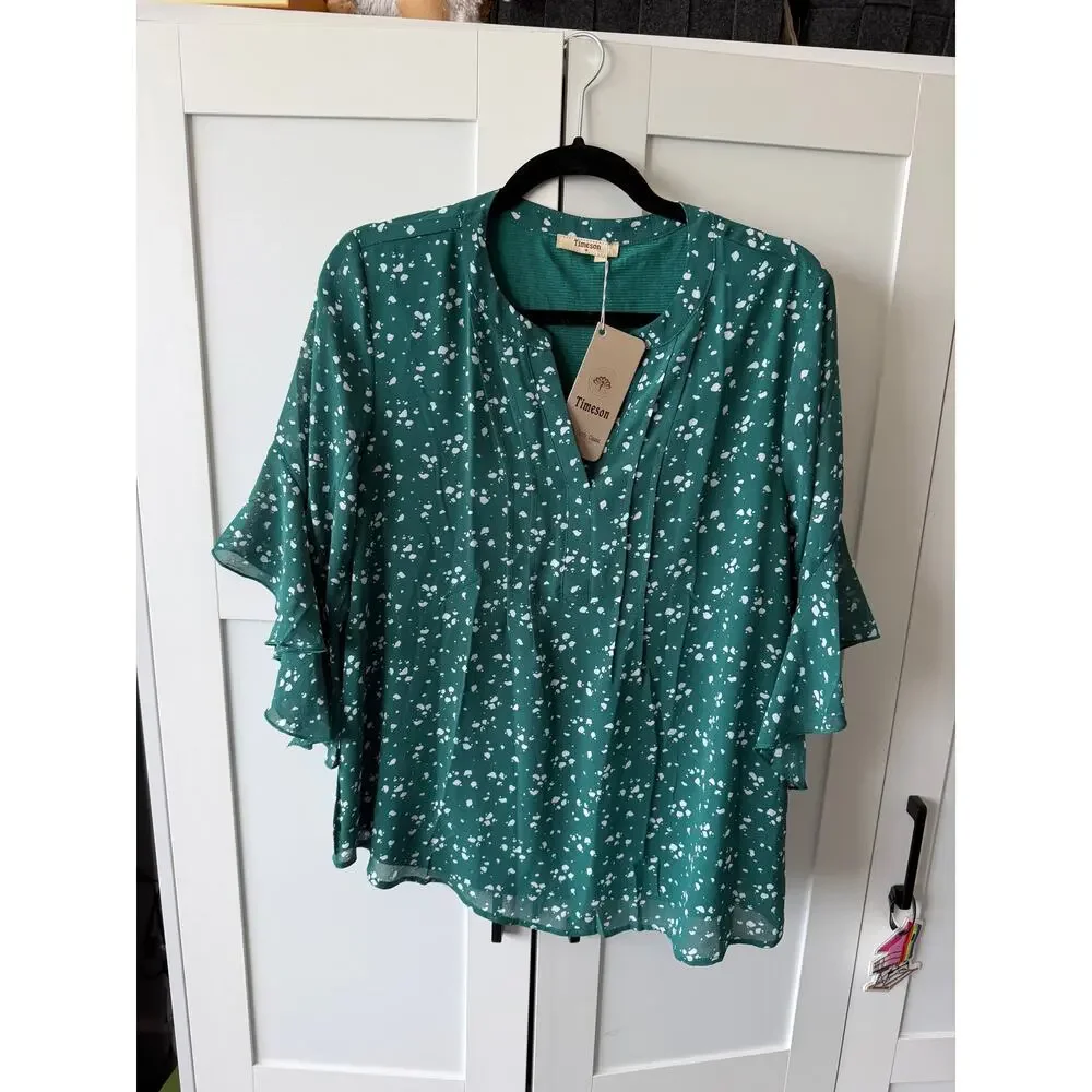 NWT Green Ruffled Shirt